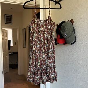 Wrangler Retro Brown Floral Spaghetti-Strap Mini Dress